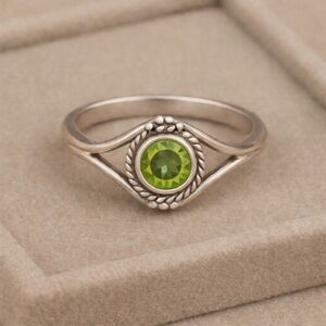 Oval Peridot 925 Sterling Silver Evil Eye Ring Size 8.5 August Birthstone #373